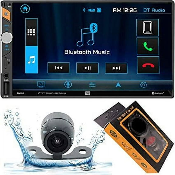 Dual DM720 7" Mechless Stereo Double DIN with Bluetooth with HD Camera   Magnet Phone Holder