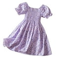 thumbnail image 1 of Robes pour Adolescentes Imprimé Fleuri Manches Courtes Cadeau Tendance Princesse Tenue Décontractée Robe Fille Violet 2-3 Ans, 1 of 4