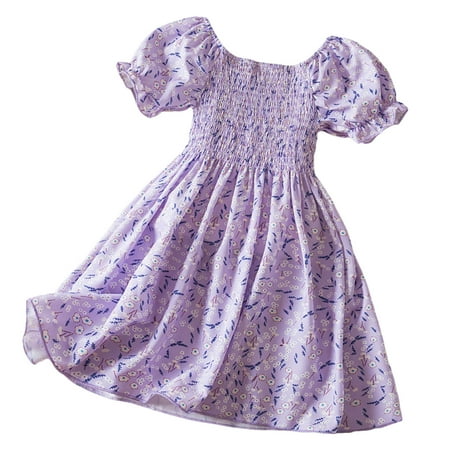 

OJinShaWanO Flower Girl Dresses White Teen Kids Girls Flower Print Short Sleeve Trendy Girls Fans Gift Princess Dresses Purple Cotton Blend 1-2 Years