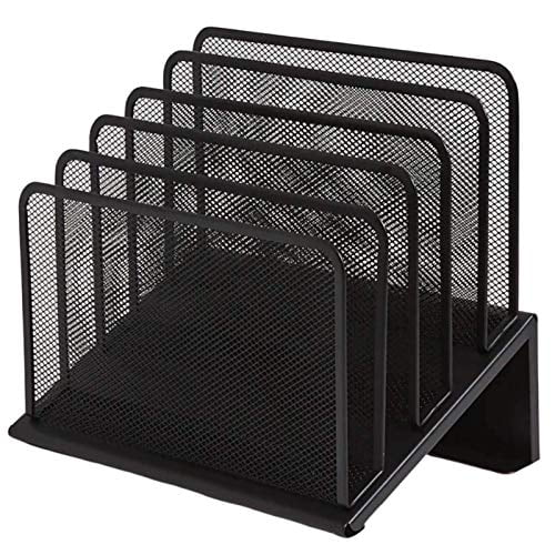1InTheOffice Metal Mesh File Organizer, Black Wire Mesh 5 Section