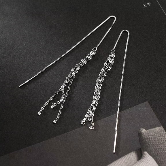 EOEMY Real 925 Sterling Solid Silver Long Pull Through Dangle Threader Earrings