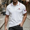 thumbnail image 3 of Polo Shirts for Men Usa Flag Print V Neck Lapel Collar Short Sleeve Tshirts Independence Day Patriotic Star Relaxed Fit Daily Wear T-Shirt, L, #01 White, 3 of 4