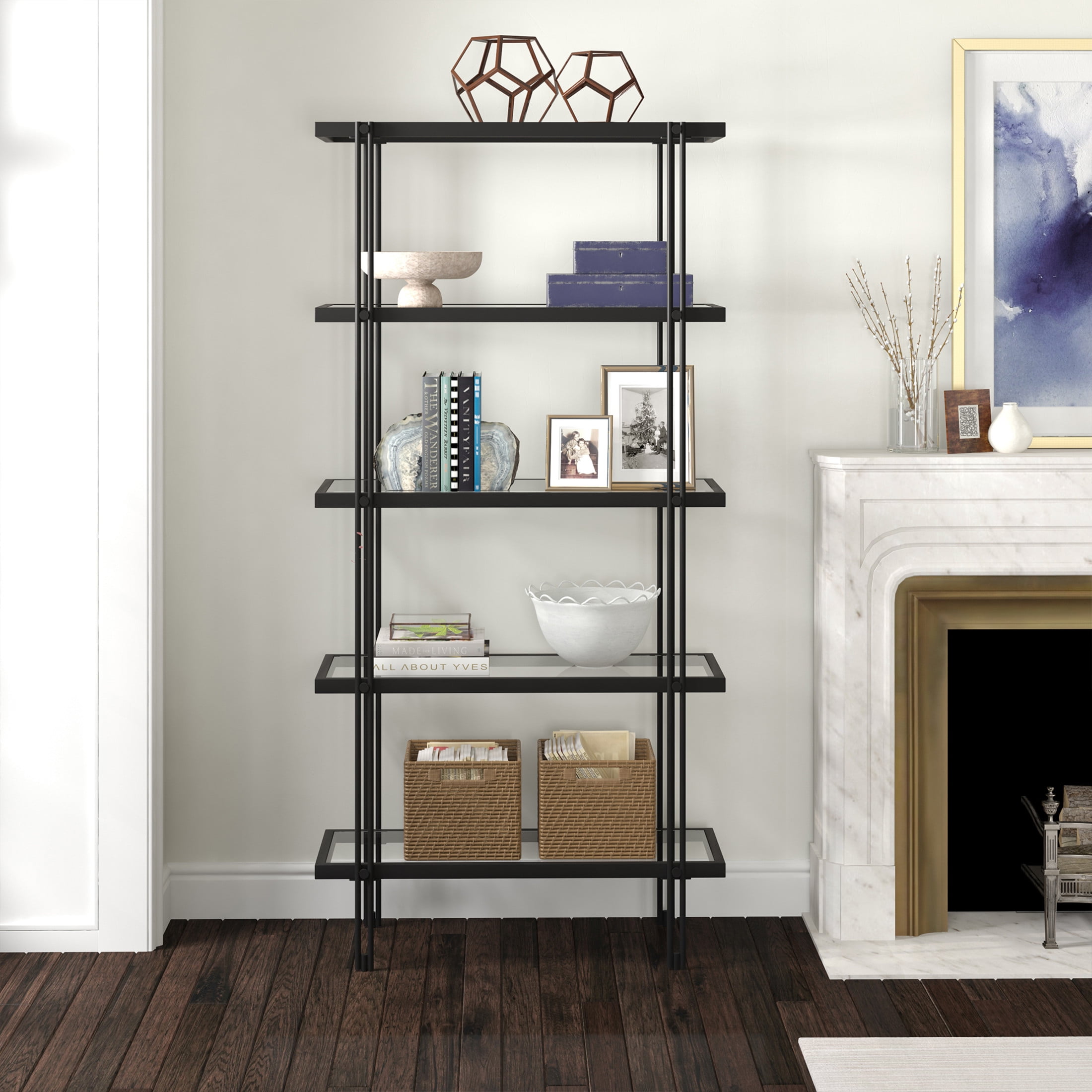 Evelyn&Zoe Inez 68" Tall Rectangular Bookcase in Blackened Bronze