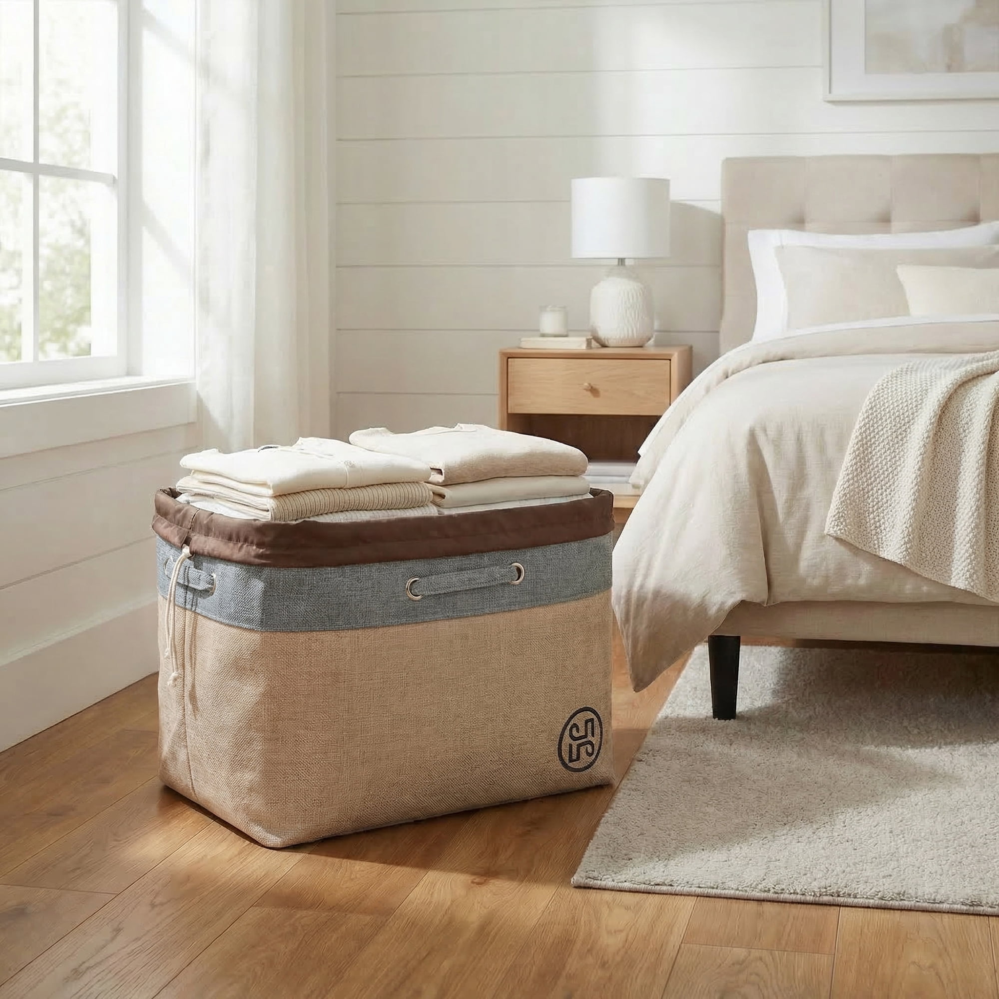 Unique Bargains Fabric Storage Bin with Handles Grey 17.3*13.8*11.8in