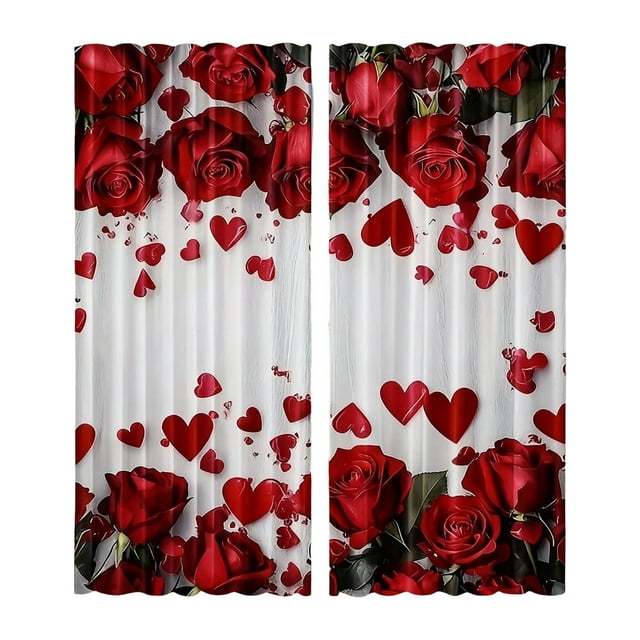 TIELUTT Rideaux de la Saint-Valentin Roses Rouges Rideaux Pétales de Roses Rouges Rideaux Courts Rideau de Douche et Ensemble de Doublure Rideaux de Douche Transparents pour la Salle de Bain Rideaux Épais pour Chambre 90 Rideaux Len