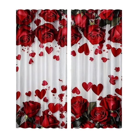 Forestwhale Red Rose Floral Curtains - Romantic Red Roses Flower Theme Print Drapes Decor Home Bedroom Living Room Window Treatment 2 Panels