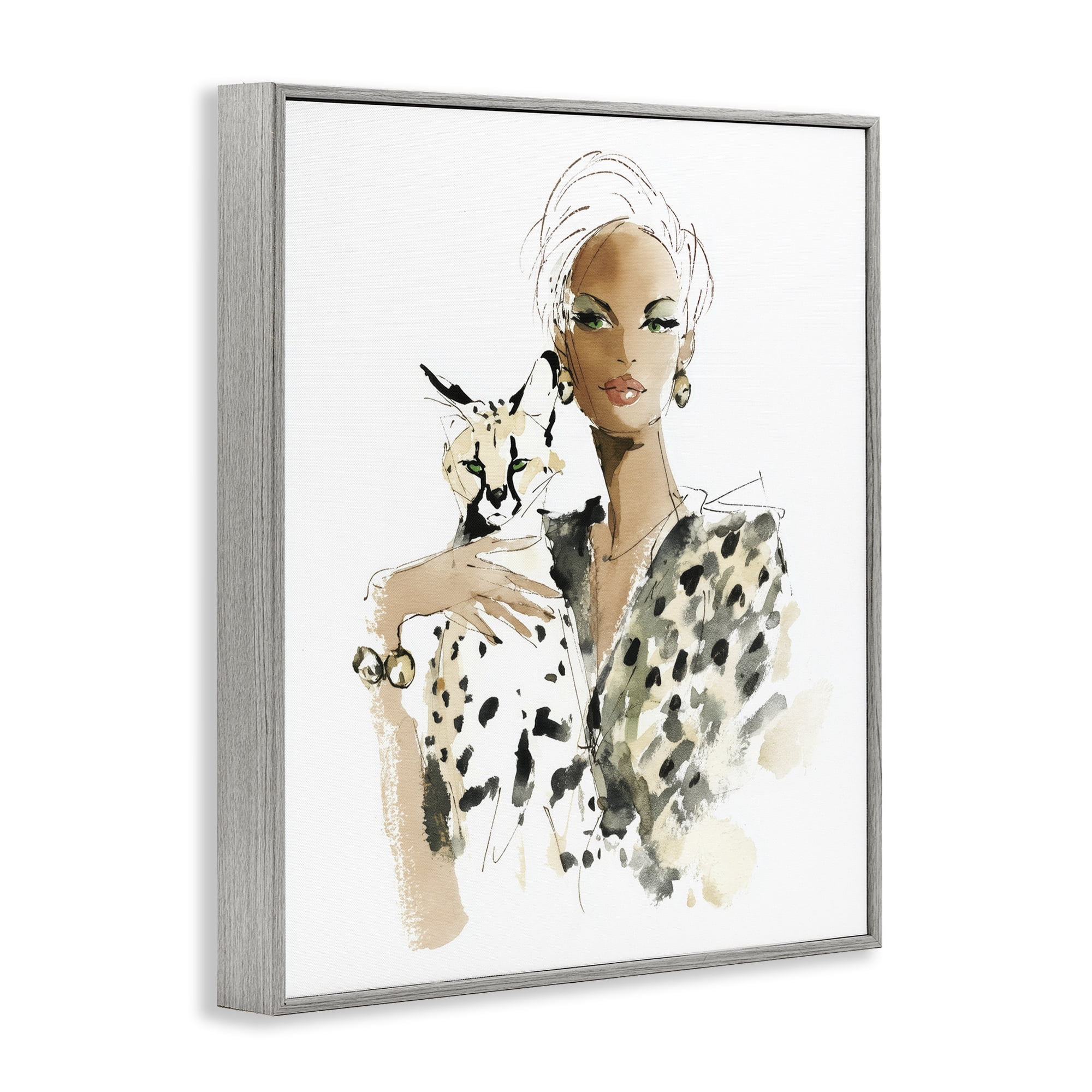 Stupell Industries Fashion Hunt Elegant Woman Gray Framed Giclee Art, design by Svetlana Aleynikova
