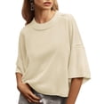 thumbnail image 3 of Short Sleeved Solid Color Women Casual Crewneck Knit Crop Sweater Tops, 3 of 5