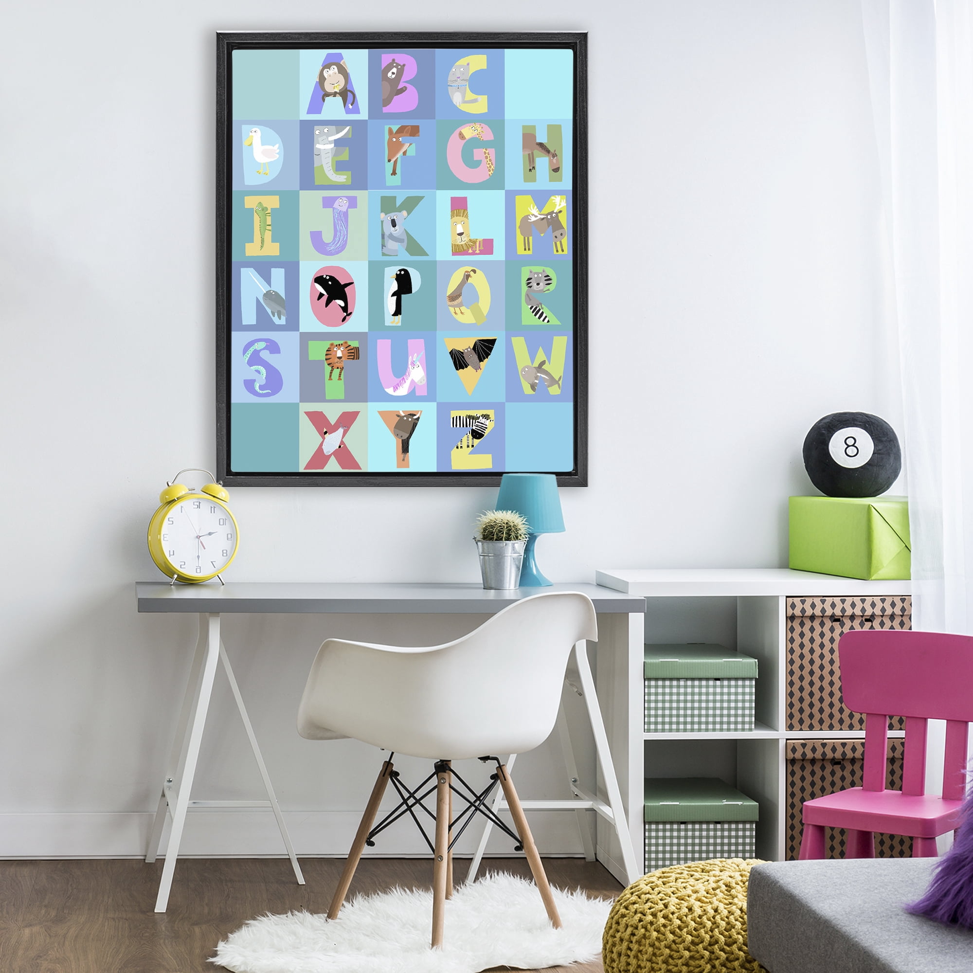Stupell Industries Animal Alphabet in Blue Black Framed Floater Canvas Wall Art, design by Carla Daly