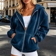 thumbnail image 2 of MDUKONU Womens Velvet Zip Up Hoodie Long Sleeve Oversized Hooded Sweatshirt Fleece Fall Velour Y2K Jackets With Pockets Size: XXXL Blue, 2 of 5