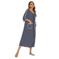 thumbnail image 3 of Women's Zip Up Ankle Length Robes Half Sleeve Zipper Bathrobe Cotton House Coat with Pockets,Plus Size Striped O-neck House Coat Loungewear Long Nightgown Housedress,S-XXL Navy, 3 of 7