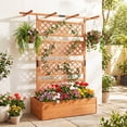thumbnail image 4 of Gymax 2PCS Wooden Planter Box w/Lattice Trellis Flat Roof Drainage for Climbing Plant Orange, 4 of 10