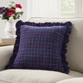 thumbnail image 2 of My Texas House 18"x18" Navy Ruffle Plaid Cotton Decorative Pillow, 2 of 5