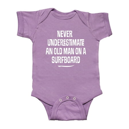 

Inktastic Underestimate Old Man Surfboard Gift Baby Boy or Baby Girl Bodysuit