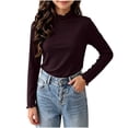 thumbnail image 6 of LUGOGNE Tween Girls Mock Neck T-Shirts Long Sleeve Thermal Shirts Solid Color Warm Undershirt Tops Purple,150, 6 of 8