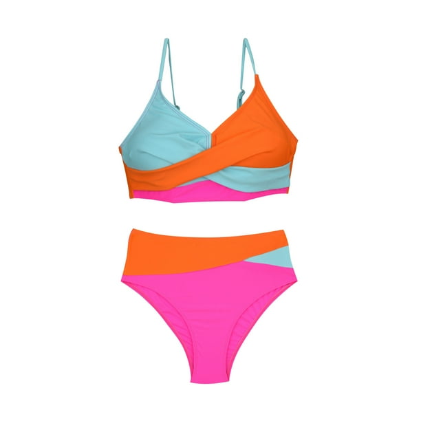 Traje de Baño de Bikini de Mujer 2025 Primavera/Verano Nuevo Color Sexy Bloqueado Conjunto de Traje de Baño Dividido para la Playa