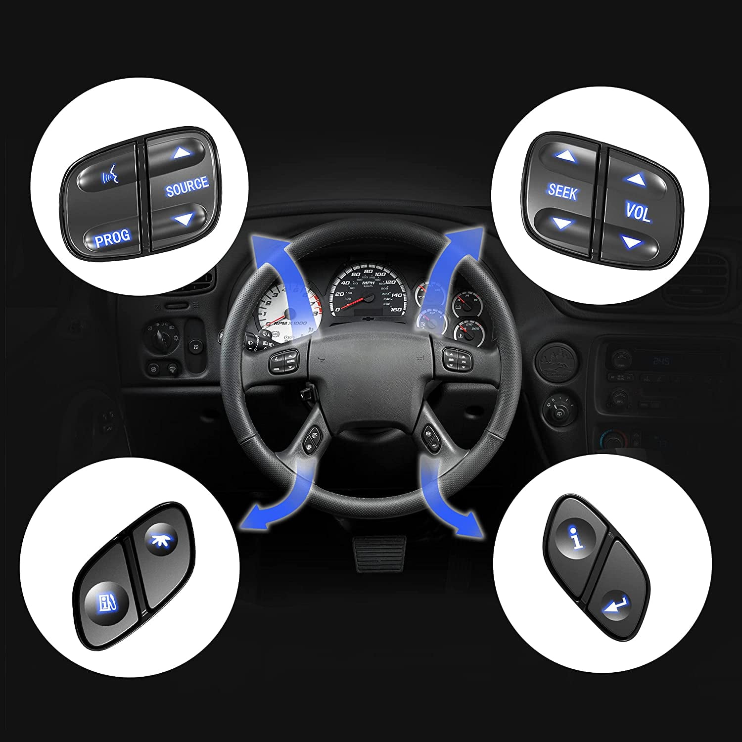 4Pcs Steering Wheel Switch Control Buttons for Chevy Silverado Tahoe GMC Sierra 