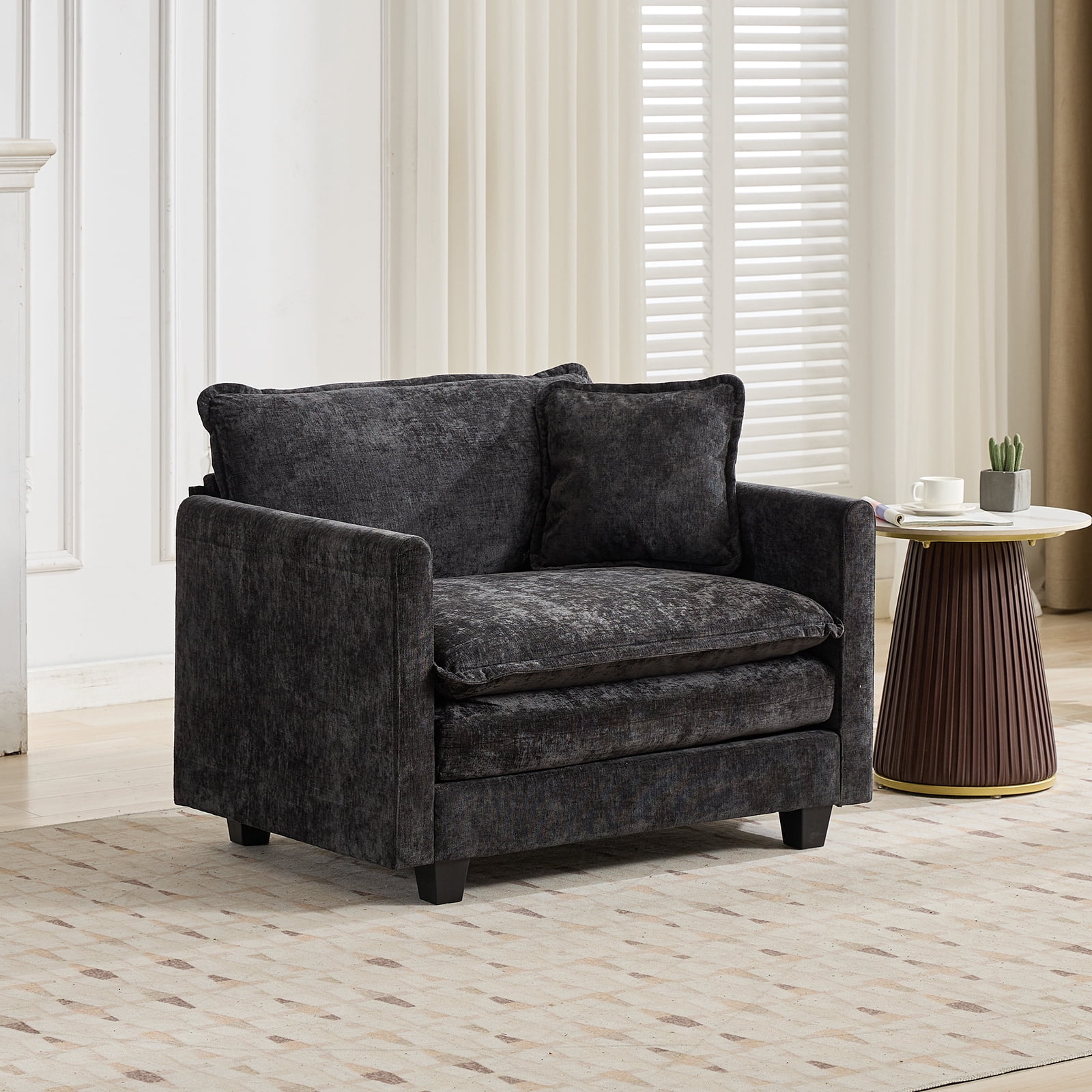 41.1” Chenille Single Sofa, Black Accent Couch, Modular Sectional for Living Room, Deep Seat, Sillón para Sala