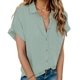 thumbnail image 1 of Camisa de lino HOTOUCH con botones de manga corta para mujer, color verde claro, 1 of 6