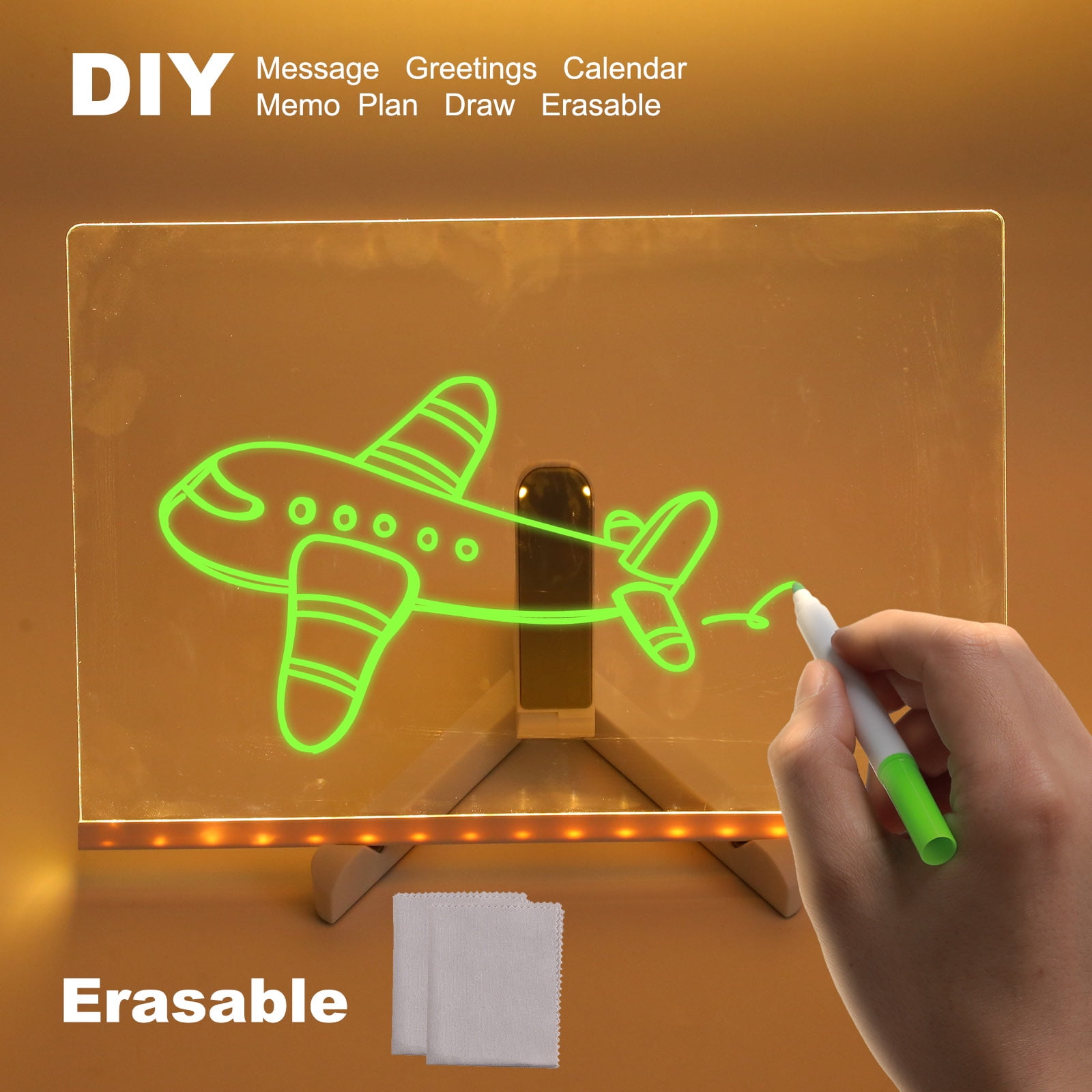 LED Note Board with Colors, Acrylic Dry Erase Board with Light, Light up Dry Erase Board with Stand as a Glow Memo LED Letter Message Board Note Glass Led Board White Board