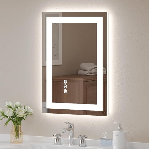 USHOWER LED Bathroom Mirror 48x32(4mm) Inch Tempered Glass - Frameless LED Backlit Lighted Mirror for Bathroom Vanity with Anti-Fog, 5 Colors Dimmable, Memory Function, Wall-Mounted