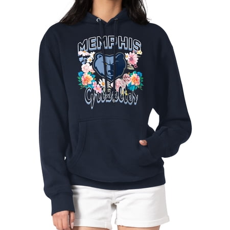 Women s G-III 4Her by Carl Banks Navy Memphis Grizzlies Flowers Team Logo Graphic Fleece Pullover Hoodie