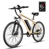Jasion Electric Mountain Bike for Adults, 26" Tires, 350W Brushless Motor, 40 Miles Commuting Range, Front Fork Suspension, Shimano 7 Speed, EB5 Khaki