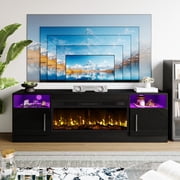 BOSSIN Fireplace TV Stand with 36 inch Fireplace Up to 80 TVs,LED Light Entertainment Center with Highlight Storage Cabinet for living room