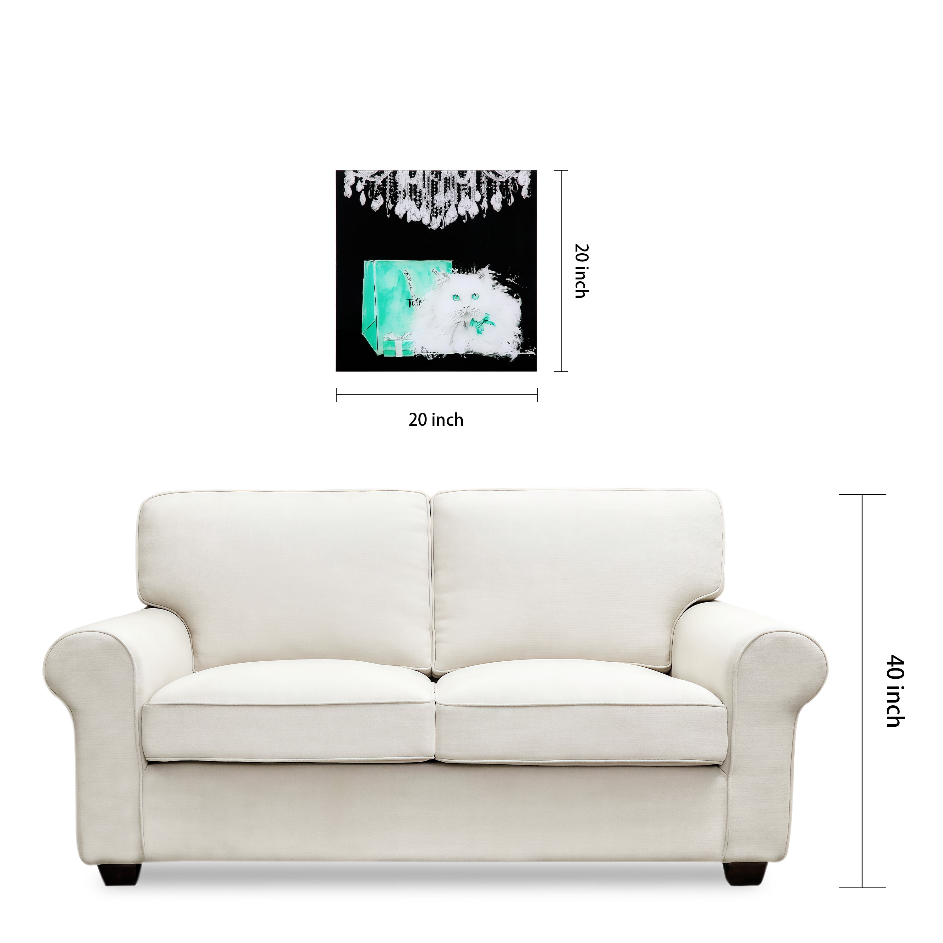 Empire Art Direct Snowball Frameless Free Floating Tempered Glass Panel Graphic Cat Wall Art, 20" x 20", Ready to Hang