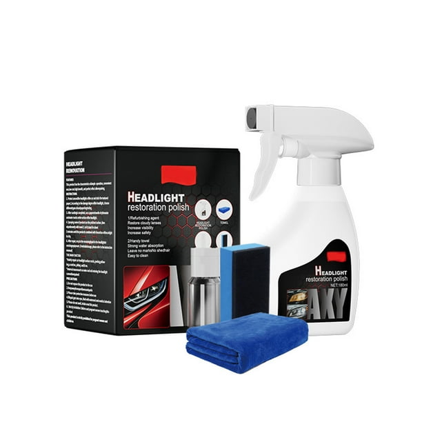Kit de líquido restaurador de faros de automóvil | Líquido reparador de faros de 180 ml con esponja y trapo | Restaura la claridad y el brillo en autos, camionetas y SUV