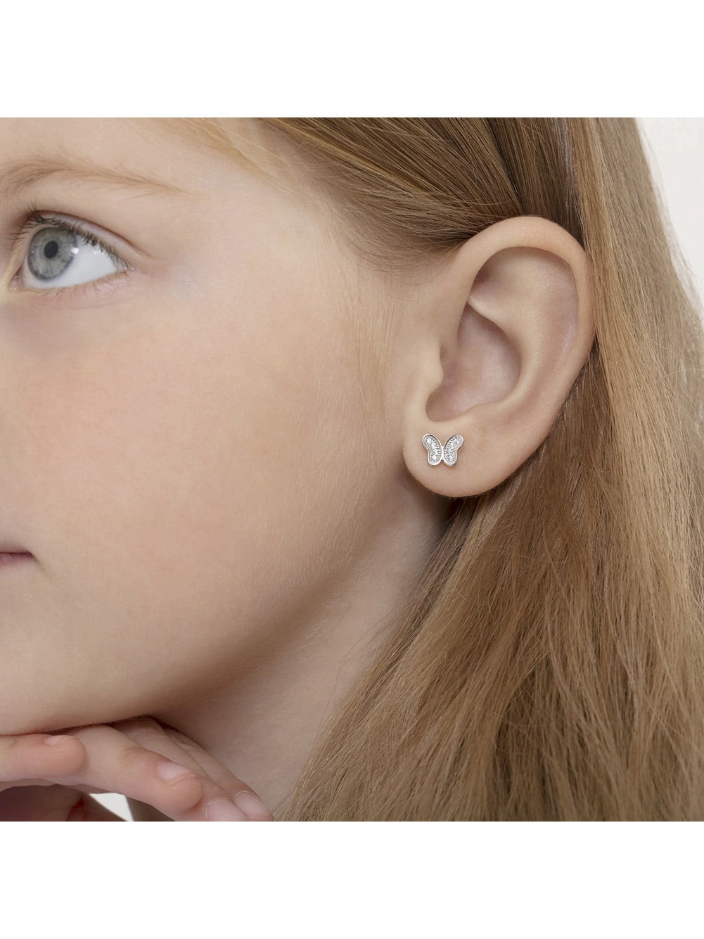 925 Sterling Silver Butterfly CZ Screw Back Earrings for Toddlers Young Girls