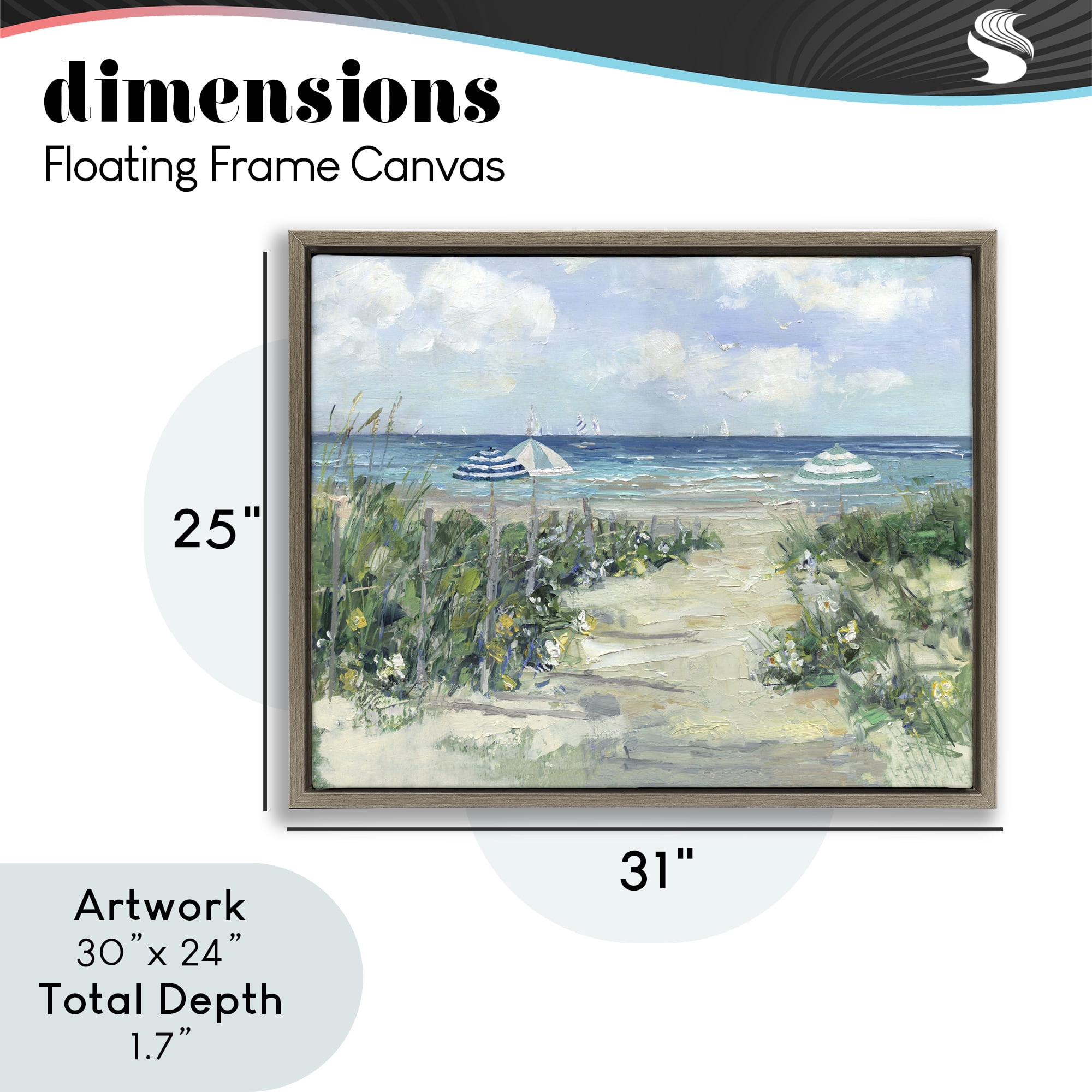 Stupell Industries Seaside Path To Striped Umbrellas Brown Framed Floater Canvas Wall Art, design by Sally Swatland