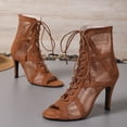 thumbnail image 4 of Womens High Heeled Sandals Peep Toe Ankle Boots Summer Mesh Stiletto Heels Lace up Back Zipper Booties Brown Size 8.5, 4 of 8