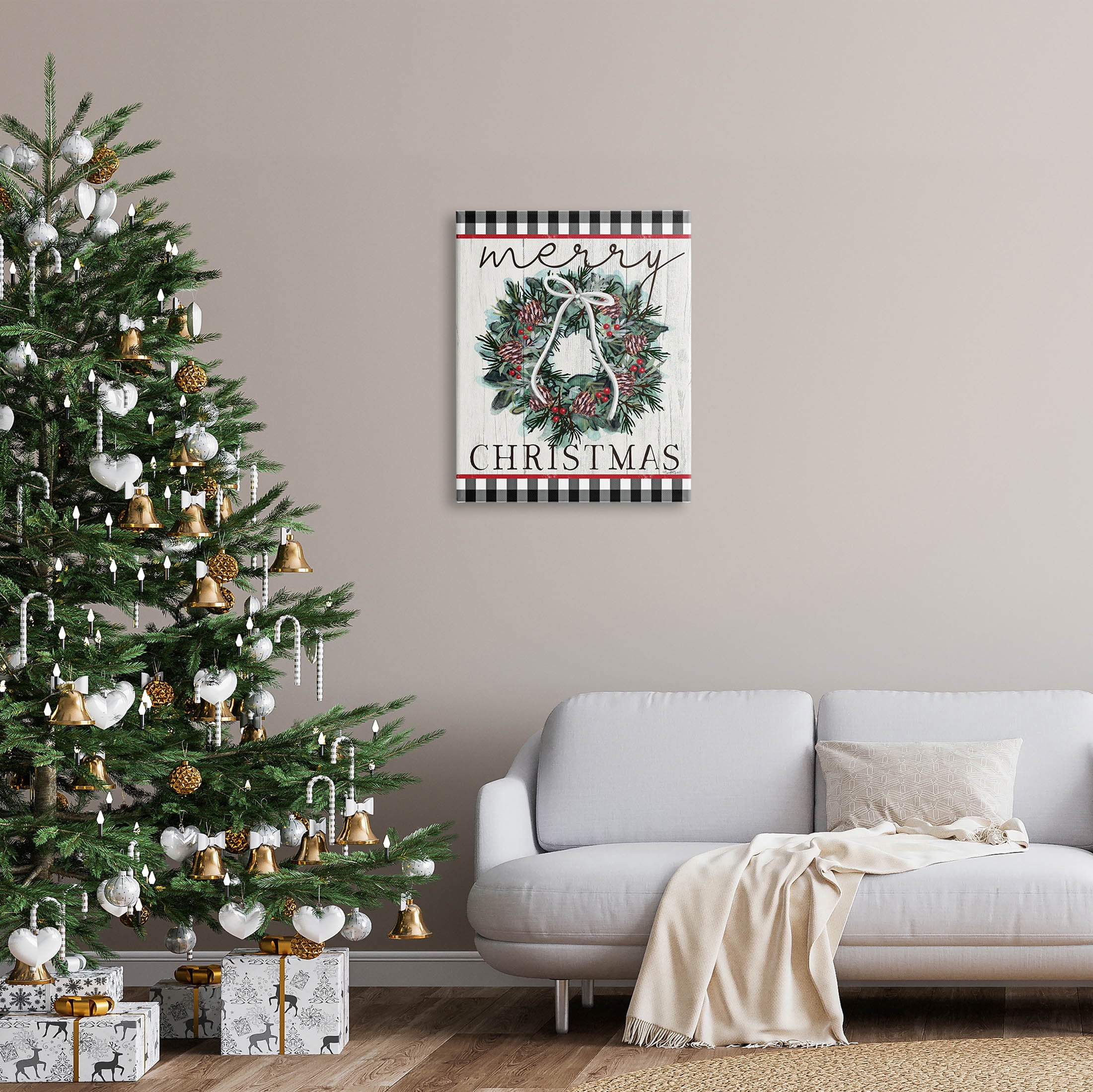 Stupell Industries Merry Christmas Tartan Wreath Graphic Art Gallery Wrapped Canvas Print Wall Art, Design by Elizabeth Tyndall