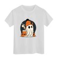 thumbnail image 4 of larppty Halloween Ghost Retro Girl Kids T-Shirt Graphic Tshirt Little Kids Fall Short Sleeve Tee Tops (White,9-10 Years), 4 of 6
