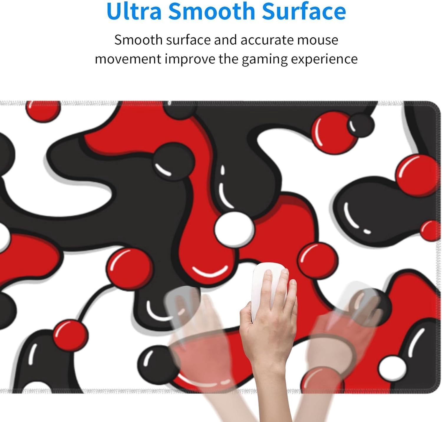 Red Black White Gaming Mouse Pad Desk Pad XL 31.5×11.8 Inch Japanese Anime Geometric Cool Extended Mousepad 30X80cm with Non-Slip Rubber Base Stitched Edge Large Desk Mat for Gamer Office Home Work