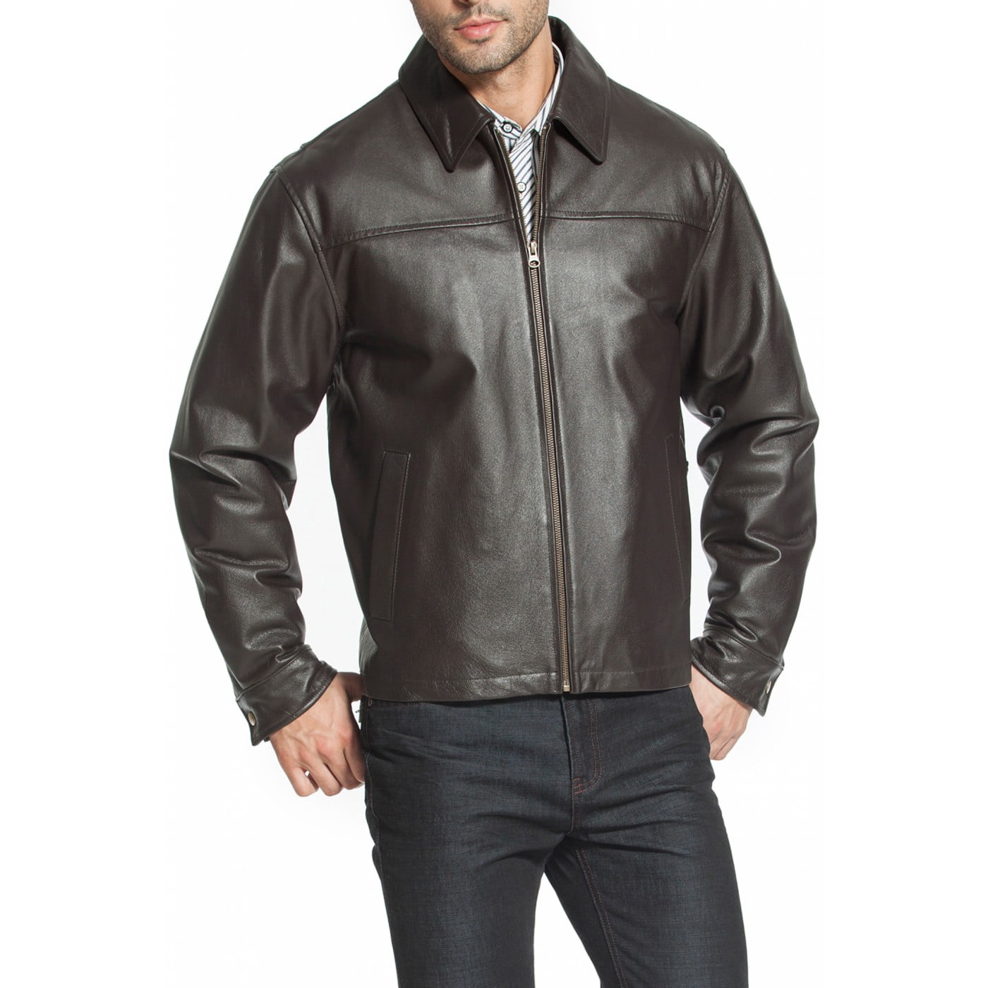 BGSD - BGSD Men's Greg Open Bottom Zip Front Leather Jacket - Walmart ...