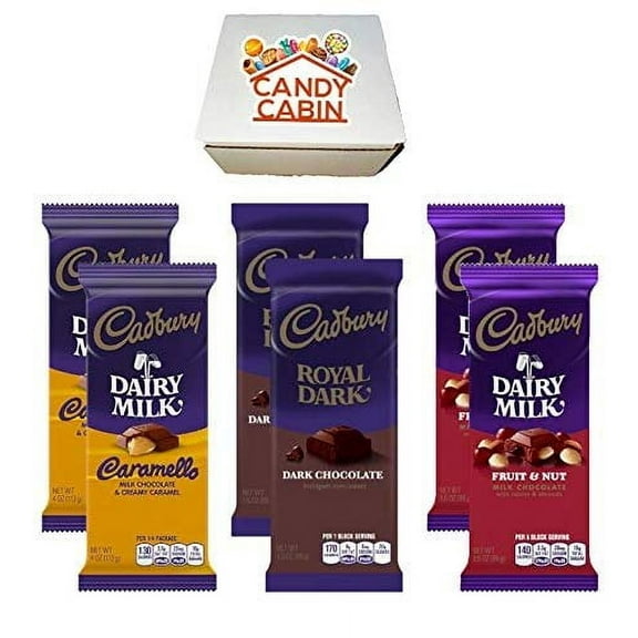 Cadbury Chocolate Candy Bar Variety Box 6-Count Full Size Bars By CANDY CABIN CARMELLO-DARK-FRUIT & NUT