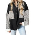 thumbnail image 5 of IROINNID Women's Corduroy Jacket Turndown Lapel Contrast Color Long Sleeve Loose Leopard Pockets Splicing Buttons Tops Outerwear Jacket Coat, Black, 5 of 7