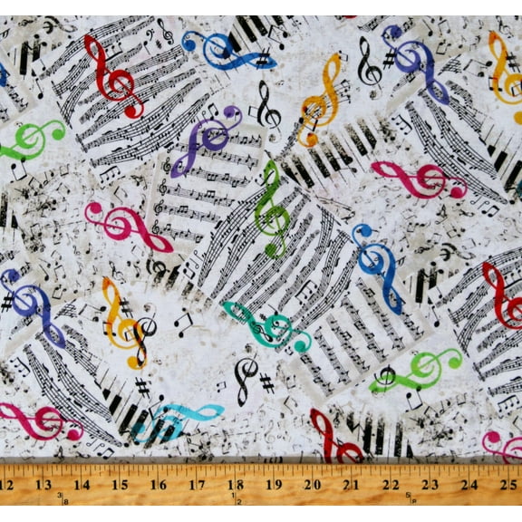 Cotton Music Notes Sheet Music Pages Treble Clefs Piano Band Jazz Fusion Cotton Fabric Print by the Yard (MUSIC-CD2233-WHITE)