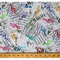 Cotton Music Notes Sheet Music Pages Treble Clefs Piano Band Jazz Fusion Cotton Fabric Print by the Yard (MUSIC-CD2233-WHITE)