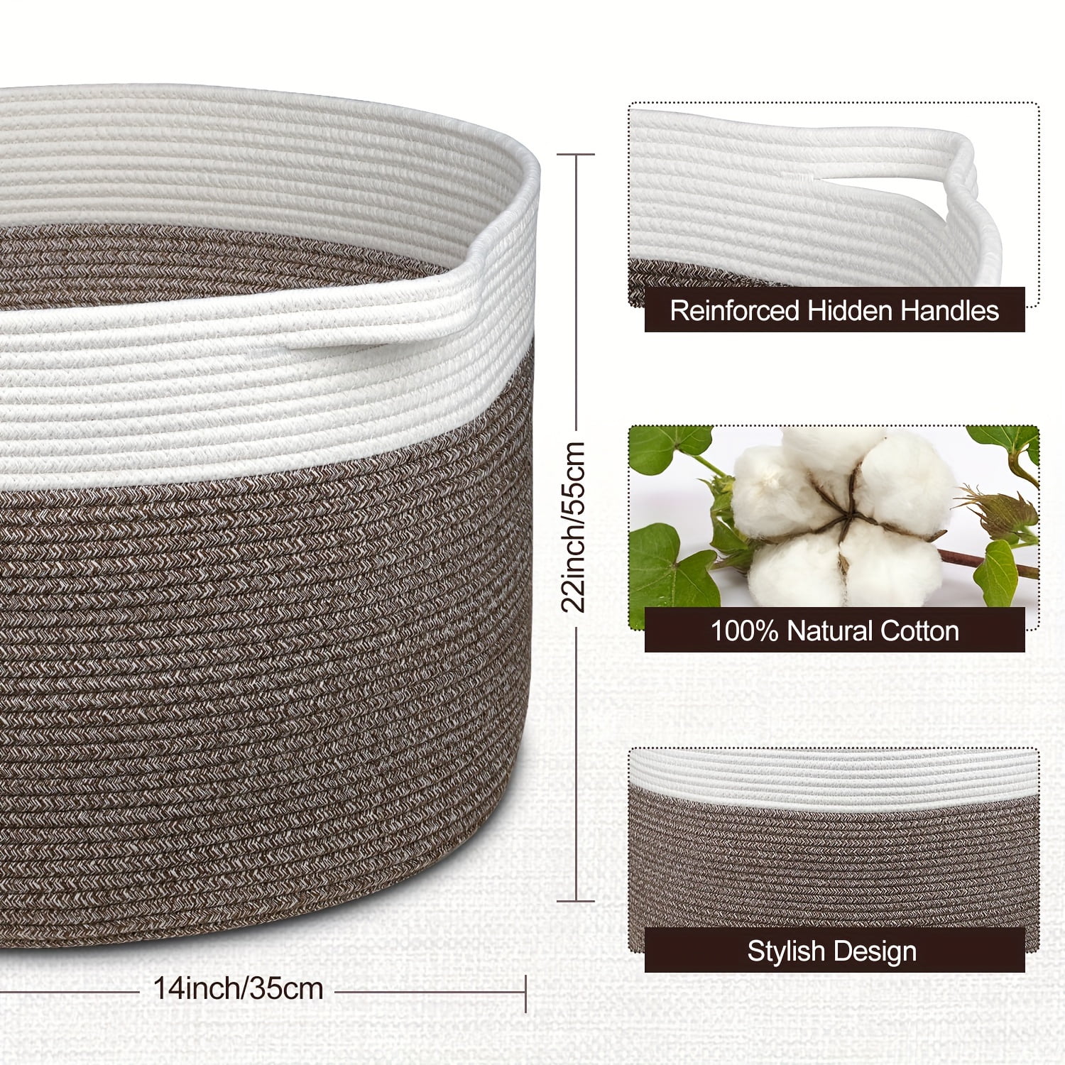 Panier A Linge, Panier à Linge Pliable 60L En Corde De Coton Tressé