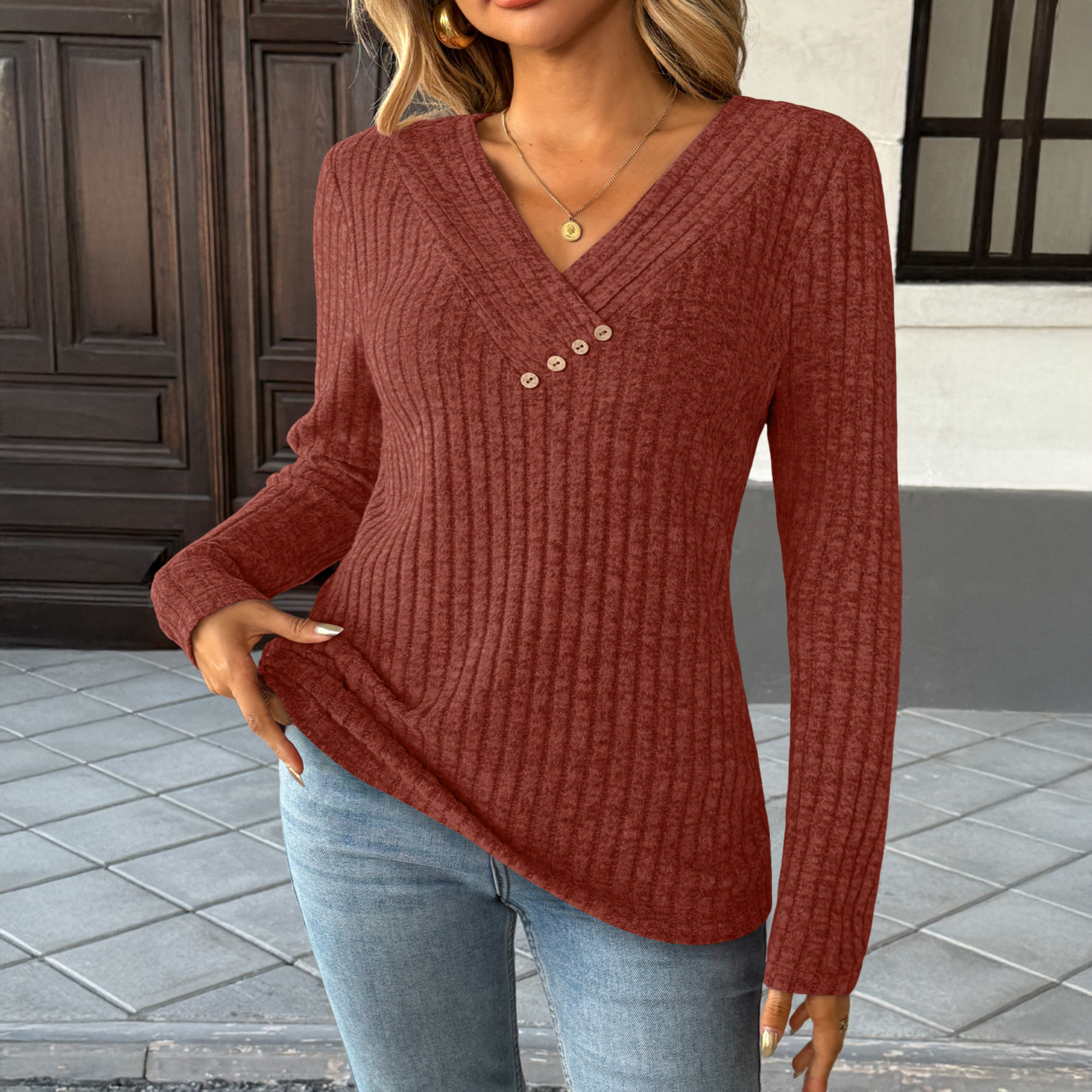 SUNBS Women's Long Sleeve V-Neck Tunic Sweater Top photo 6