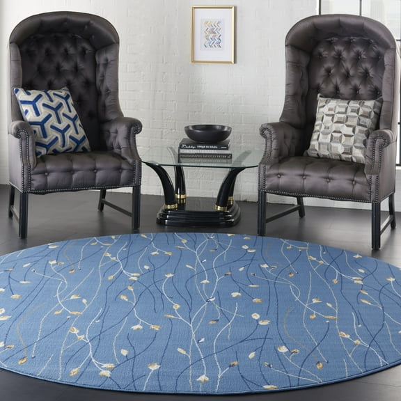 Nourison Grafix Transitional Botanical Light Blue 8' x ROUND Area Rug, (8' Round)