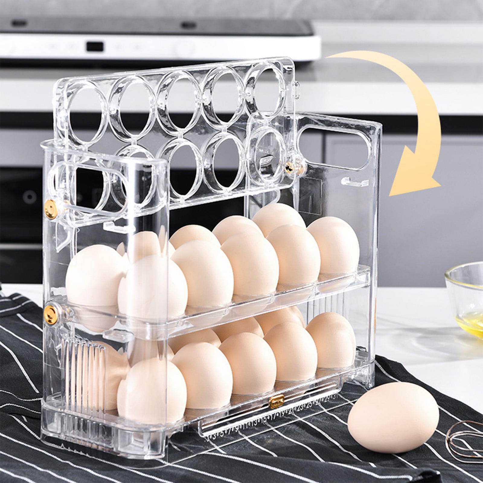 openpig Egg Holder for Fridge, Egg Dispenser for Refrigerator, Countertop, Kitchen, Space-saving Egg Organizer/Storage/Container/Tray, White