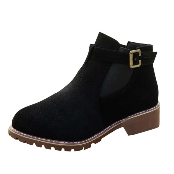 Women's Trendy Low Heel Short Boots - Versatile Fall/Winter Style with Eye-Catching Square Heel Belt Buckle