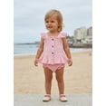 thumbnail image 4 of BemeyourBBs Newborn Baby Girls Summer Clothes Cute Infant Baby Girl 2 Piece Outfits Adorable Solid Color Flying Short Sleeve Button Down Ruffle Tank Tops and Shorts Set, 4 of 9