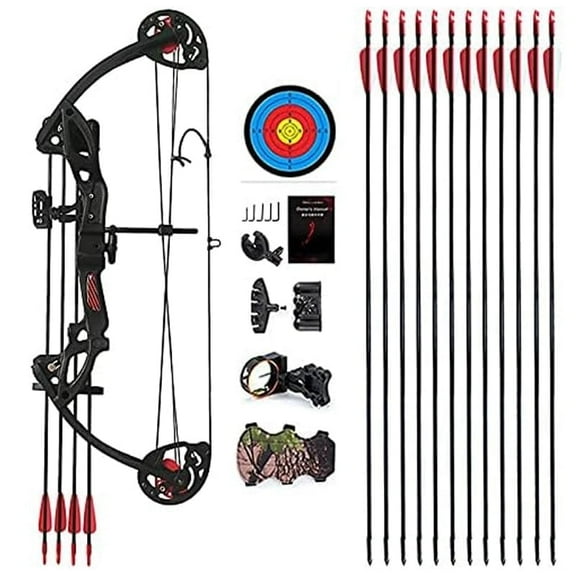Compound Bow Archery kit for Youth & Beginner, Right Handed,19”-28” Draw Length,15-29 Lbs Draw Weight, 260 fps, Lightweight Design