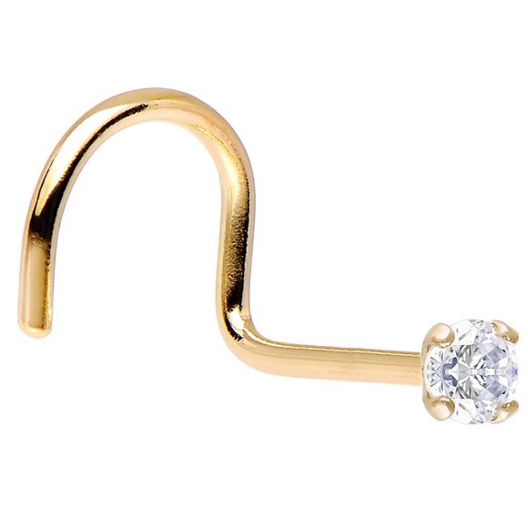 Solid 14K Gold Nose Screw with Diamond