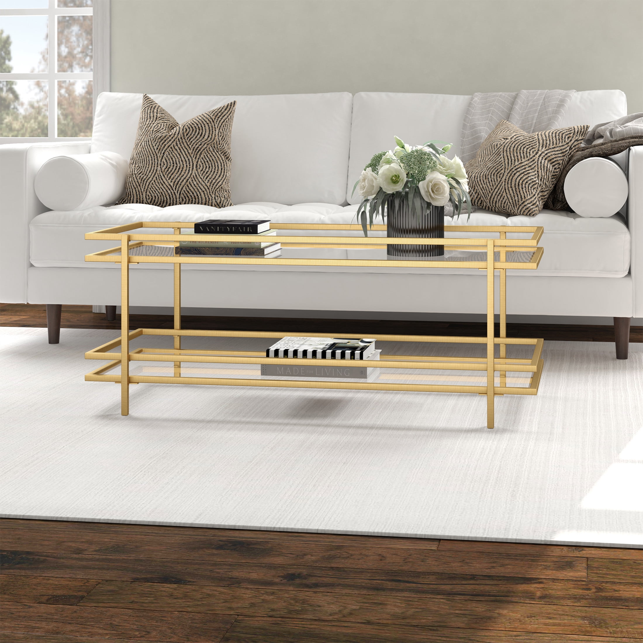 Evelyn&Zoe Robillard 45" Wide Rectangular Coffee Table in Brass